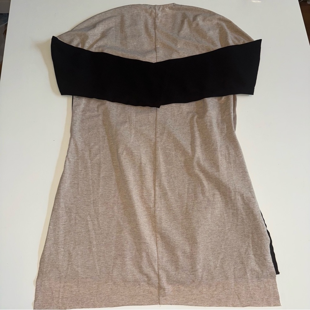 Zara WB Collection Black Beige Mix Media High Low Hem 3/4 Sleeve Top Tunic Small - Picture 4 of 4